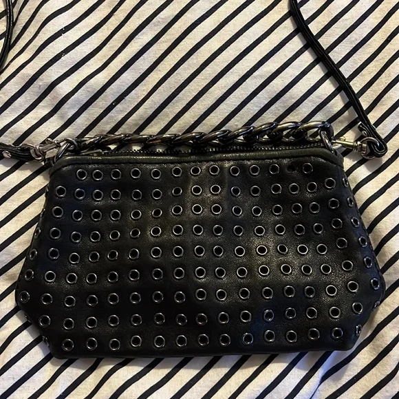 Michael Kors Mona Large East West Clutch, Gold-Tone Hardware  Michael Kors Black Eyelet Clutch display picture 1